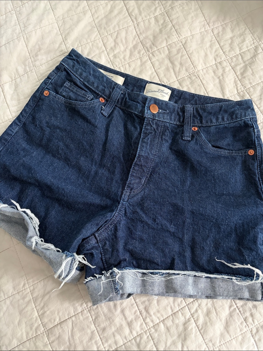 Universal Thread Dark Blue Frayed Hem Denim Shorts